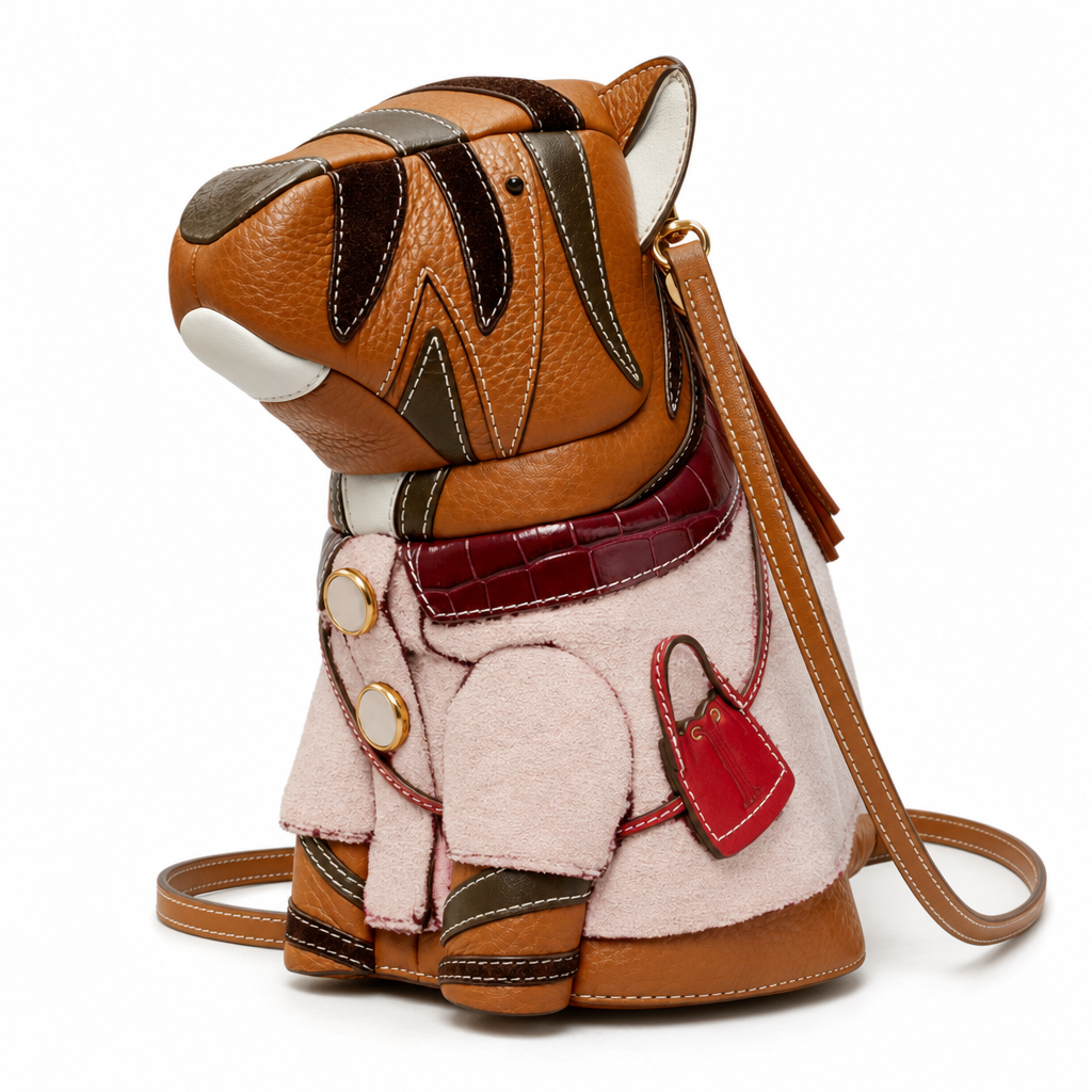 产品图1 Vintage Gentleman Tiger Custom Handcrafted Crossbody Bag - 画像 (1)